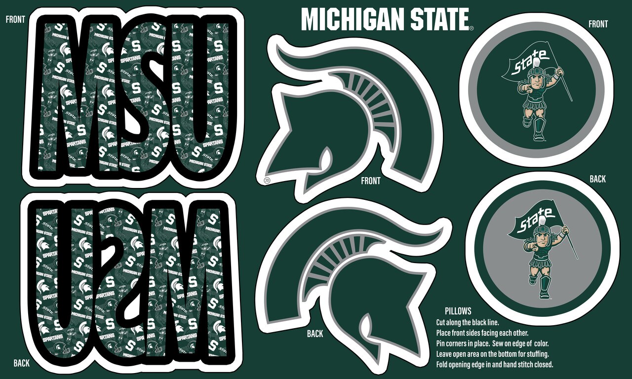 Sykel Enterprises-Michigan State University Minky DIY Pillow Project. Cut, Sew, and Stuff-Each Panel yields 3 pillows
